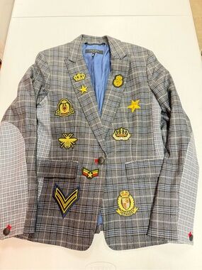 rag & bone Plaid Wool Blazer Women’s 8 Embroidered Patch Military Jacket
B328